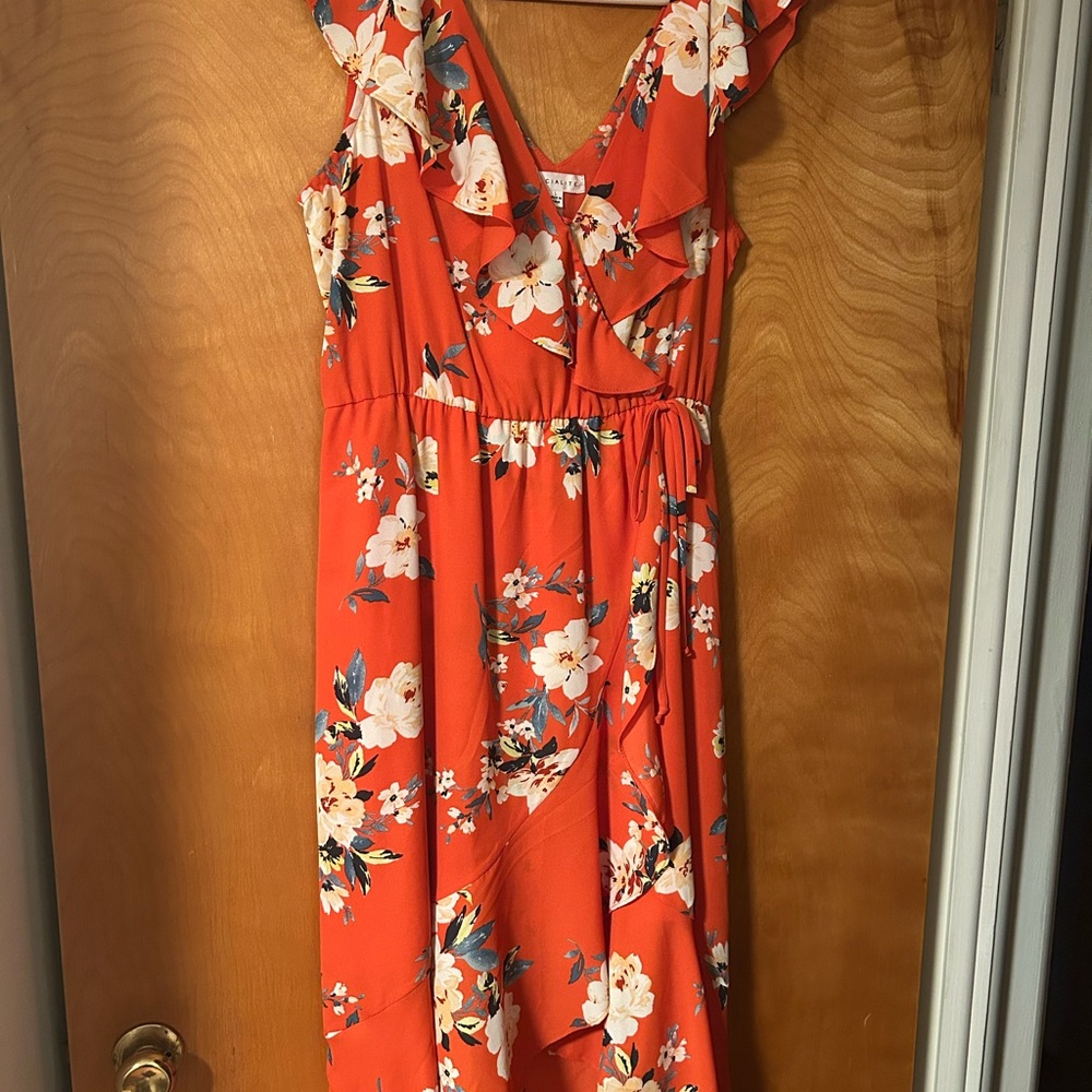Socialite brand -Floral Ruffle Wrap Dress - Orange